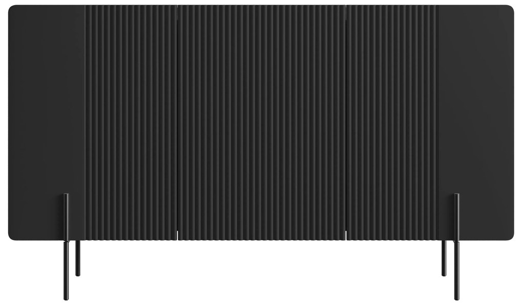 Comodă Malmi 150 cm cu trei uși - negru mat / picioare negre