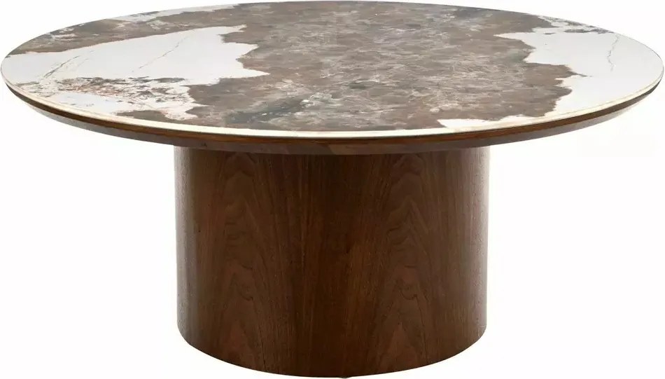 Măsuță de cafea Rondo alb lucios / nuc ø80/h35 cm