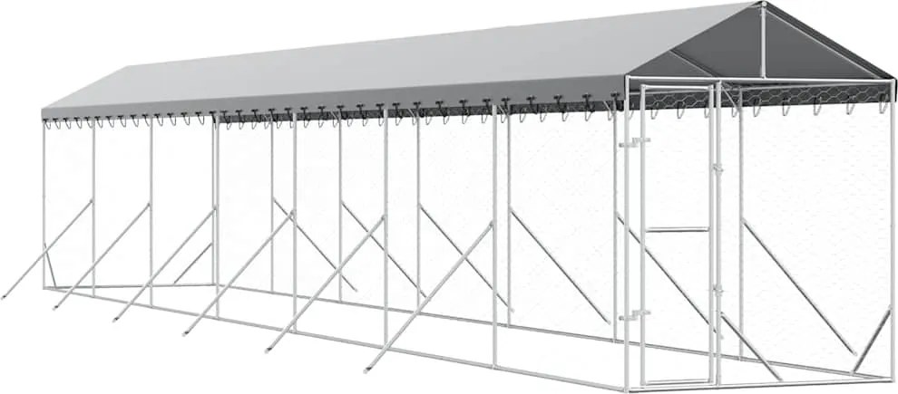 vidaXL Padoc exterior cu acoperiș argintiu 2x14x2,5 m oțel galvanizat