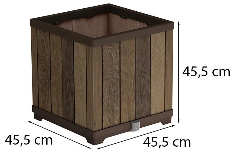 Cutie decorativă pătrată pentru flori din plastic, 61 L, nuc