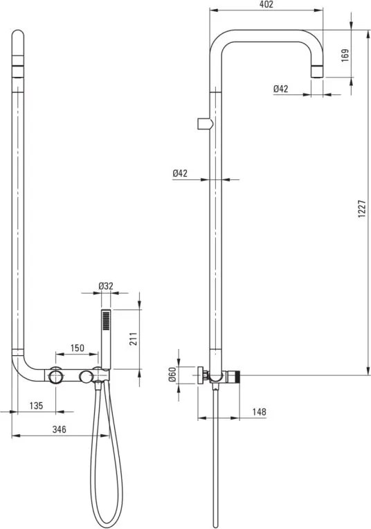 🚿 Coloana de duș SILIA HEXA cu baterie de duș, finisaj oțel șlefuit – Cod NHS_F4XM