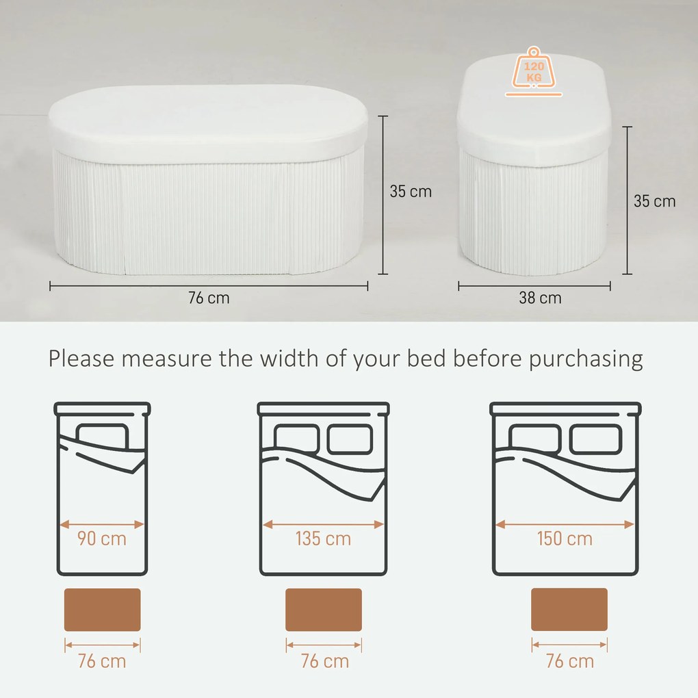 HOMCOM Taburet cu Spațiu de Depozitare Pliabil, Bancă Modernă Tapițată cu Material Catifea, Suport pentru Picioare cu Compartiment de 72L pentru Living și Dormitor, 76x38x35 cm, Crem | Aosom Romania