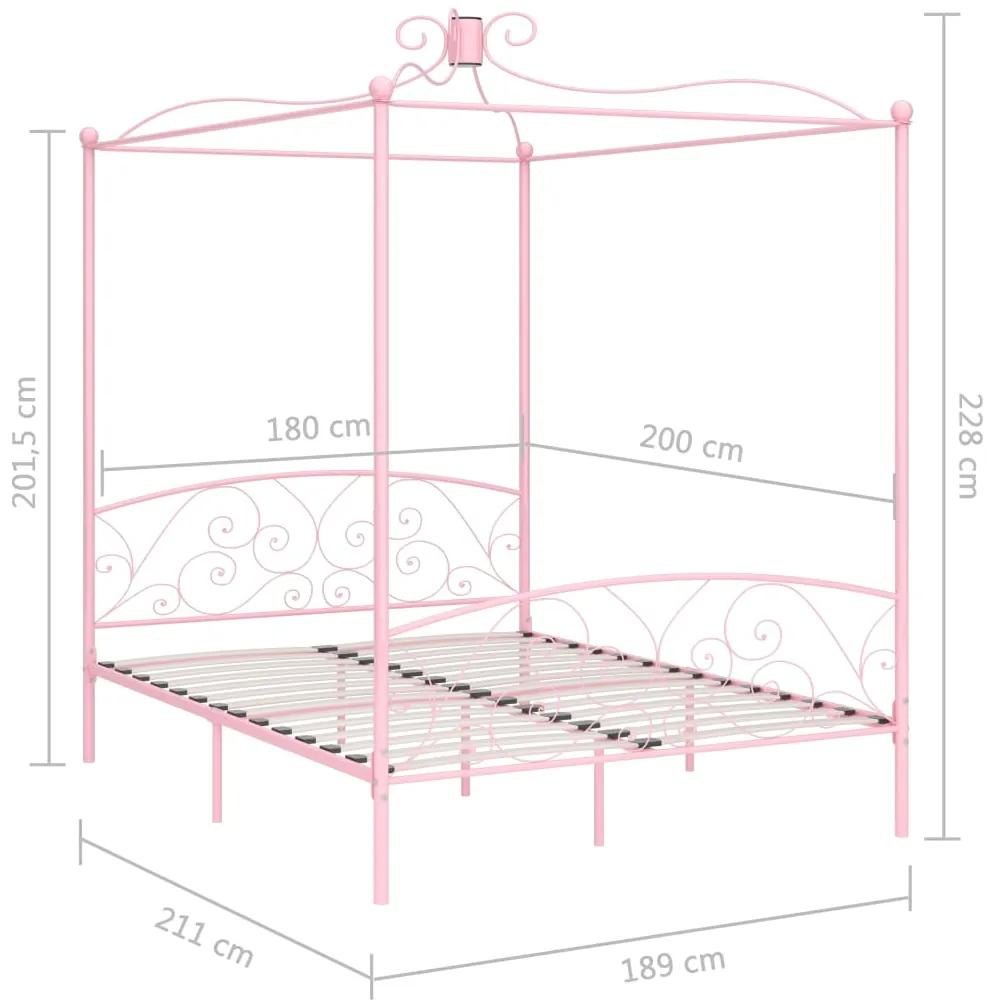 Cadru de pat cu baldachin, roz, 180 x 200 cm, metal Roz, 180 x 200 cm