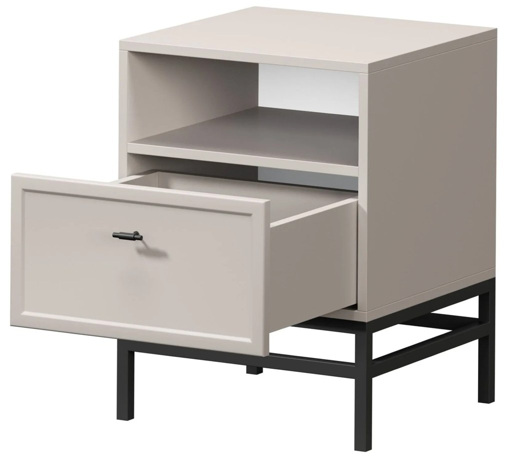 Noptieră Lorini 45 cm cu sertar - cașmir / mâner negru T-bar / cadru