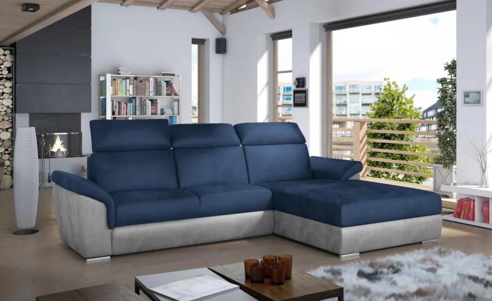 Canapea tapitata, extensibila, cu spatiu pentru depozitare, 272x100x216 cm, Trevisco R02, Eltap (Culoare: Bleumarin / Gri deschis)