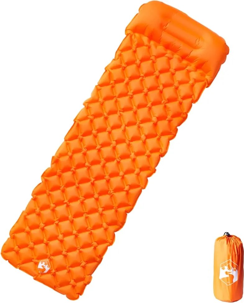 vidaXL Saltea camping gonflabilă cu pernă, 1 persoană, portocaliu