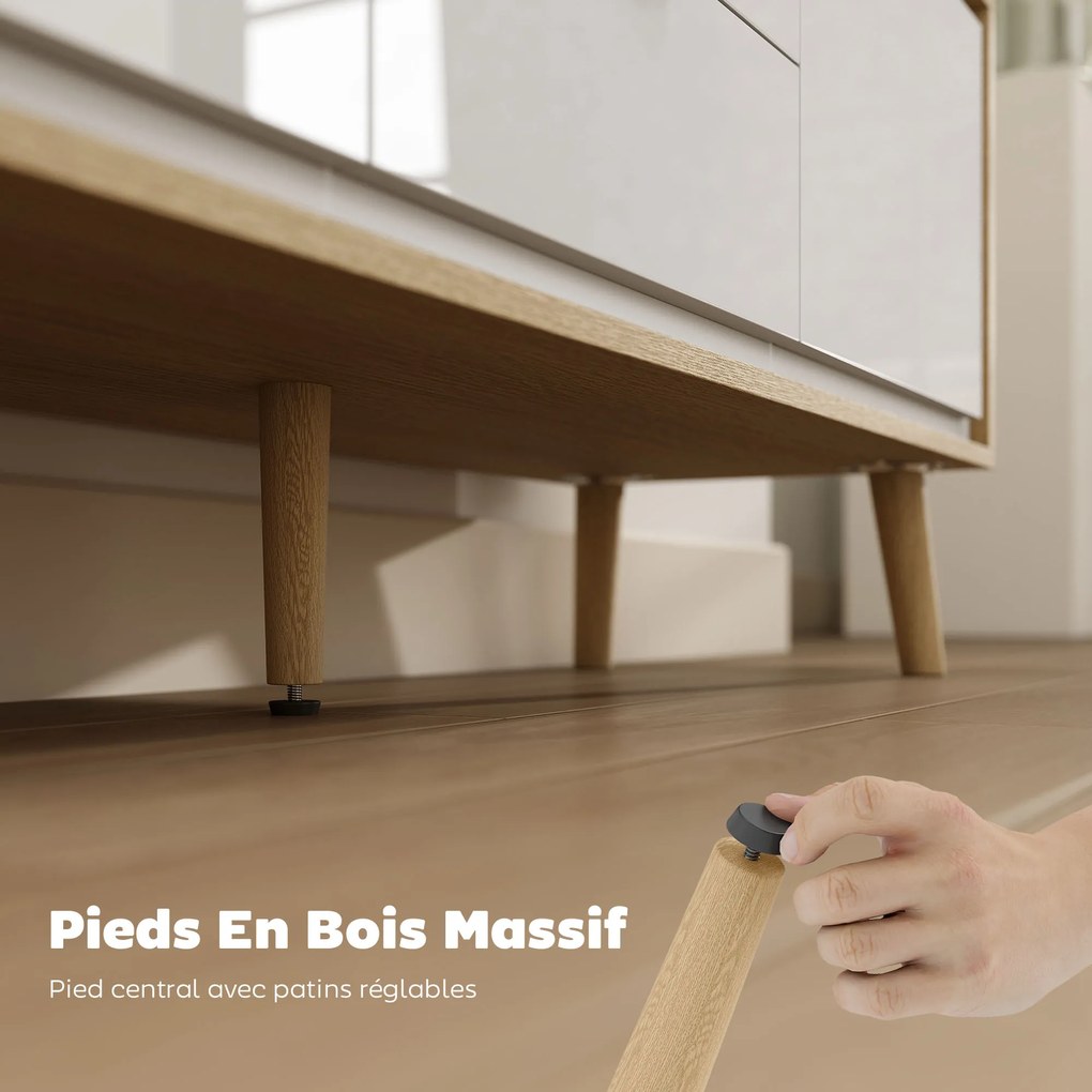 HOMCOM Dulap TV, pentru televizoare până la 140 cm, 2 uși lucioase, 2 sertare silențioase, 120 x 35 x 50 cm, alb | Aosom Romania