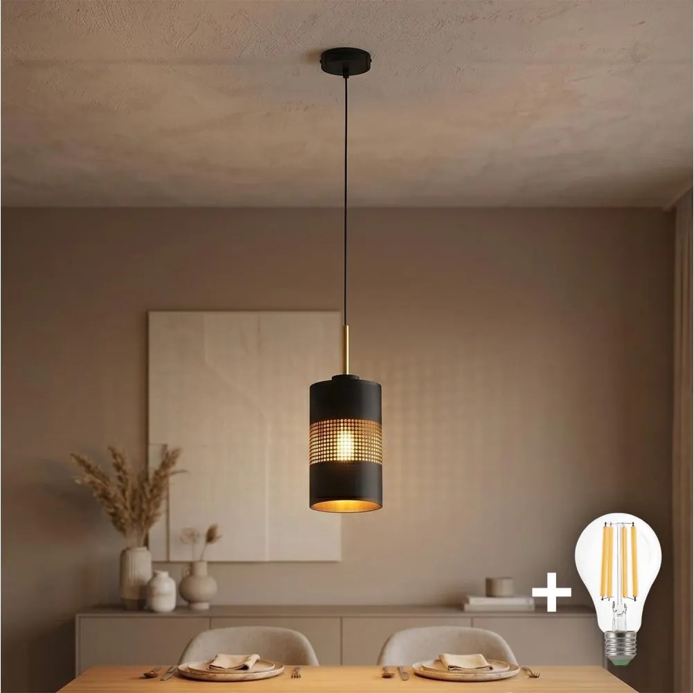 Lustră LED suspendată pe cablu BOGART 1xE27/15W/230V negru/auriu
