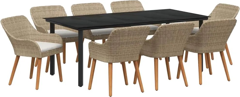 vidaXL Set de masă pentru grădină cu pernă 9 pcs Bej poliratan