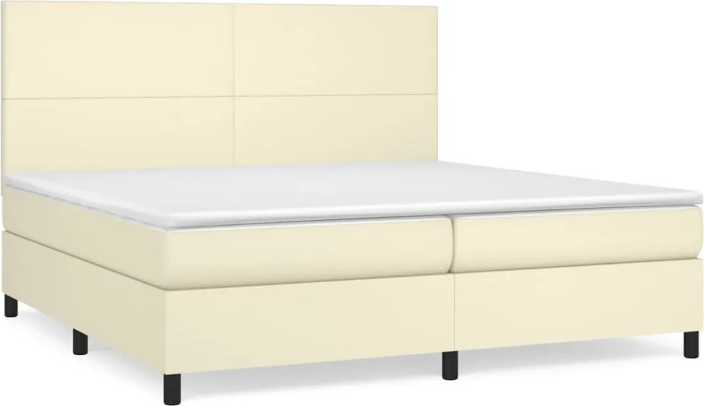 vidaXL Pat continental cu saltea, crem, 200x200 cm, piele ecologică