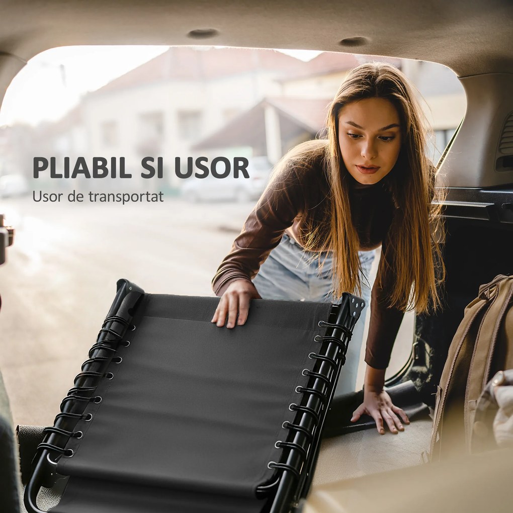Outsunny Portable Sun Lounger, Folding Chaise Recliner, 5-Position Adjustable Cot, Black | Aosom Romania