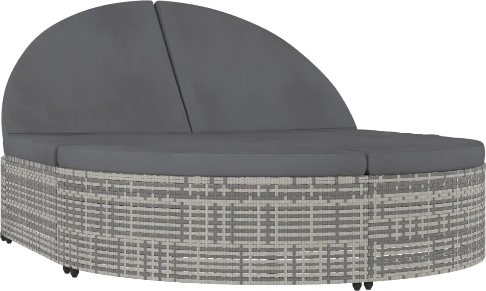 vidaXL Șezlong cu 2 locuri cu perne, gri, poliratan