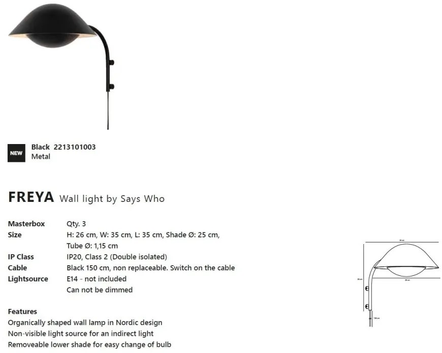 Aplica de perete design modern Freya negru