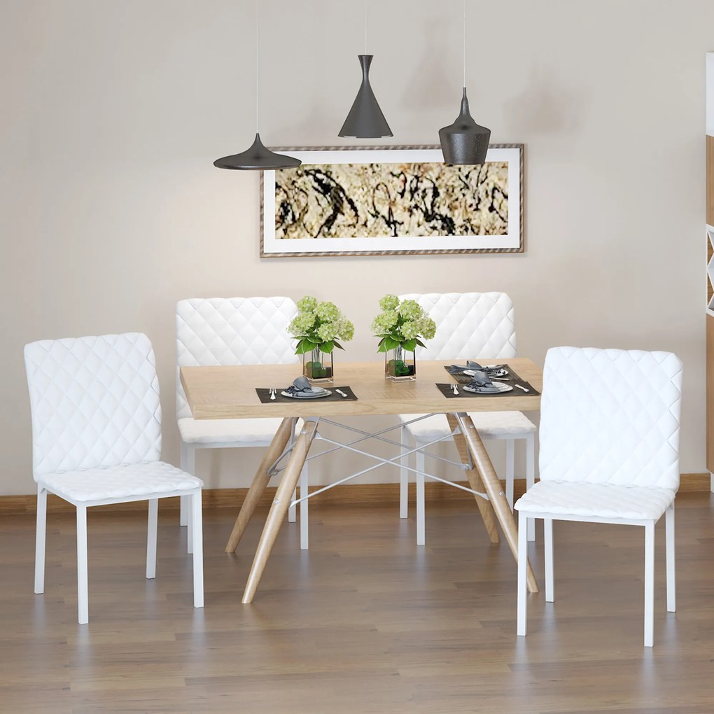 HOMCOM Scaune Sufragerie 4piese, cu Design Modern și Imitație de Piele, 41x50x92 cm, Alb | Aosom Romania