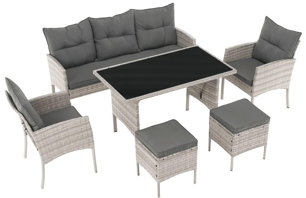 Set mobilier de grădină din ratan LELON (gri deschis) (pentru 4-6 persoane). 1091737