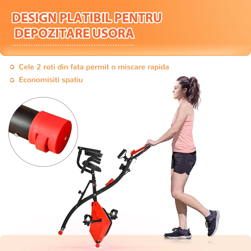 Bicicleta Pliabila HOMCOM 2 in 1, Rezistenta Reglabila pe 8 Nivele, Ecran LCD, 97x51x115cm, Rosu | Aosom Romania