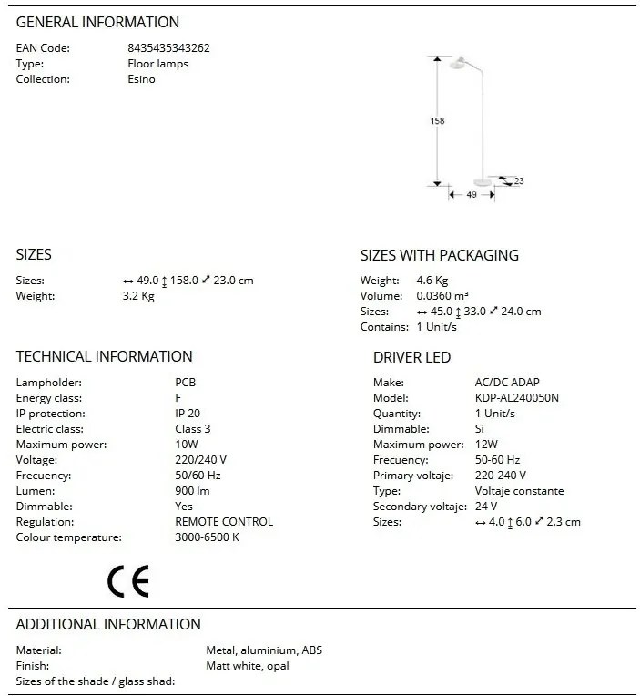 Lampadar/Lampa de podea LED design modern Esino alb