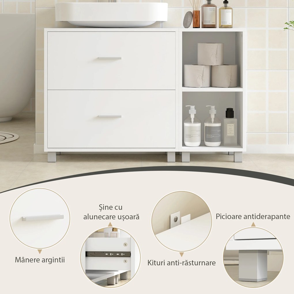 HOMCOM Dulap Modern pentru Chiuvetă, pentru Lavoare cu sau fără Picior, Alb | Aosom Romania