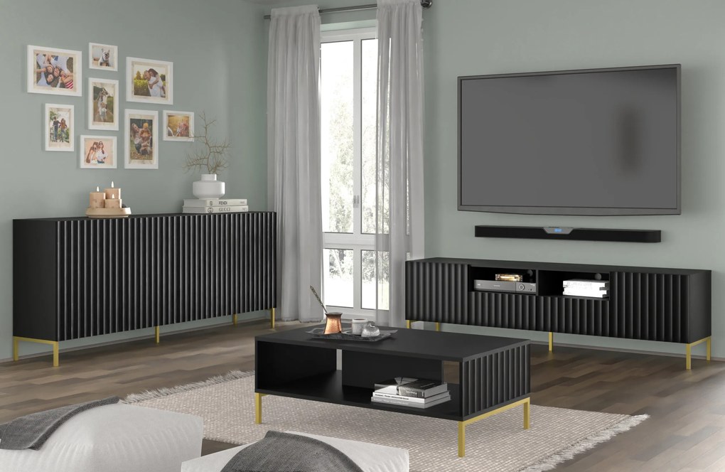 Masă TV 150 3D Warsaw (Negru + Auriu). 1125150
