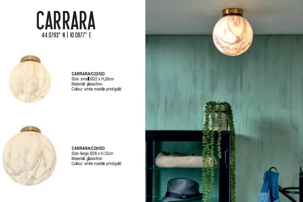 Plafoniera din sticla cu aspect de marmura Carrara 28cm