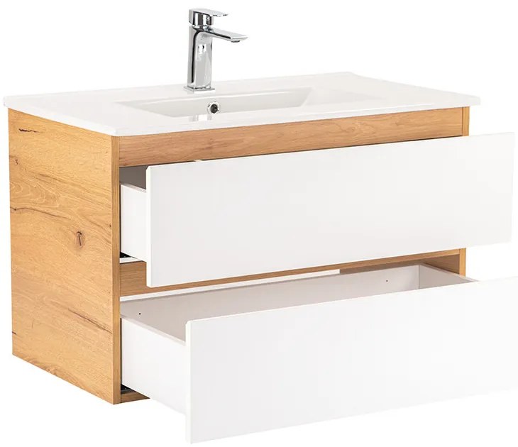 Dulap inferior Vario Forte 80 cu lavoar stejar-alb