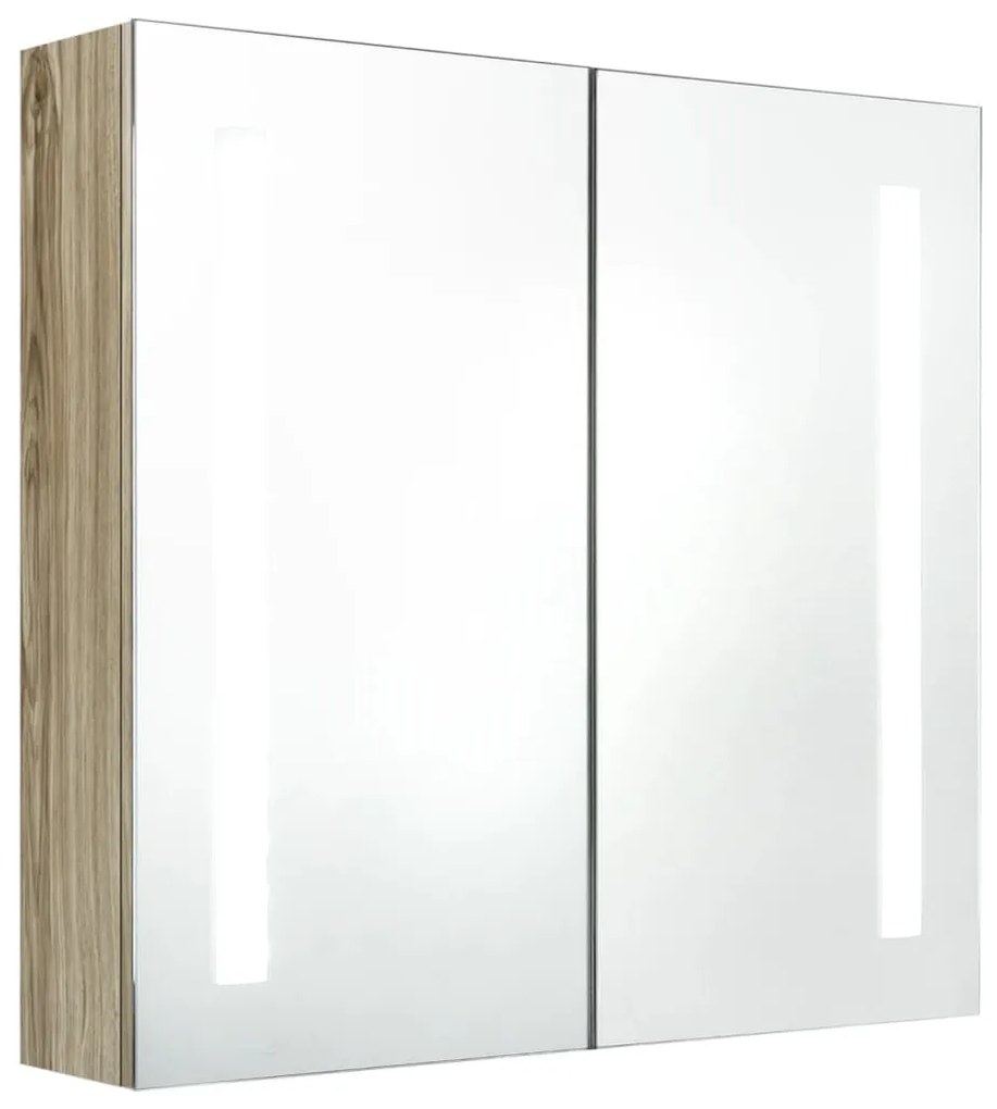 Dulap de baie cu oglinda si LED, stejar, 62x14x60 cm Stejar, 62 x 14 x 60 cm