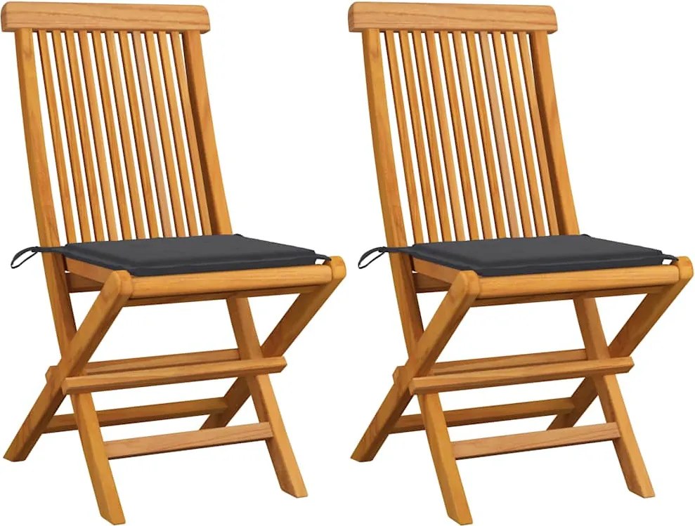 vidaXL Scaune grădină cu perne antracit, 2 buc., lemn masiv de tec