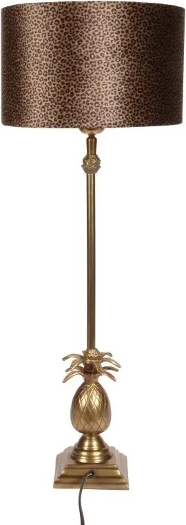 Bază pentru lampă de masă din aluminiu, auriu, cu picior înalt și ananas sculptat, bază pătrată, finisaj antichizat, 56 x 11 cm, „Lutèce”