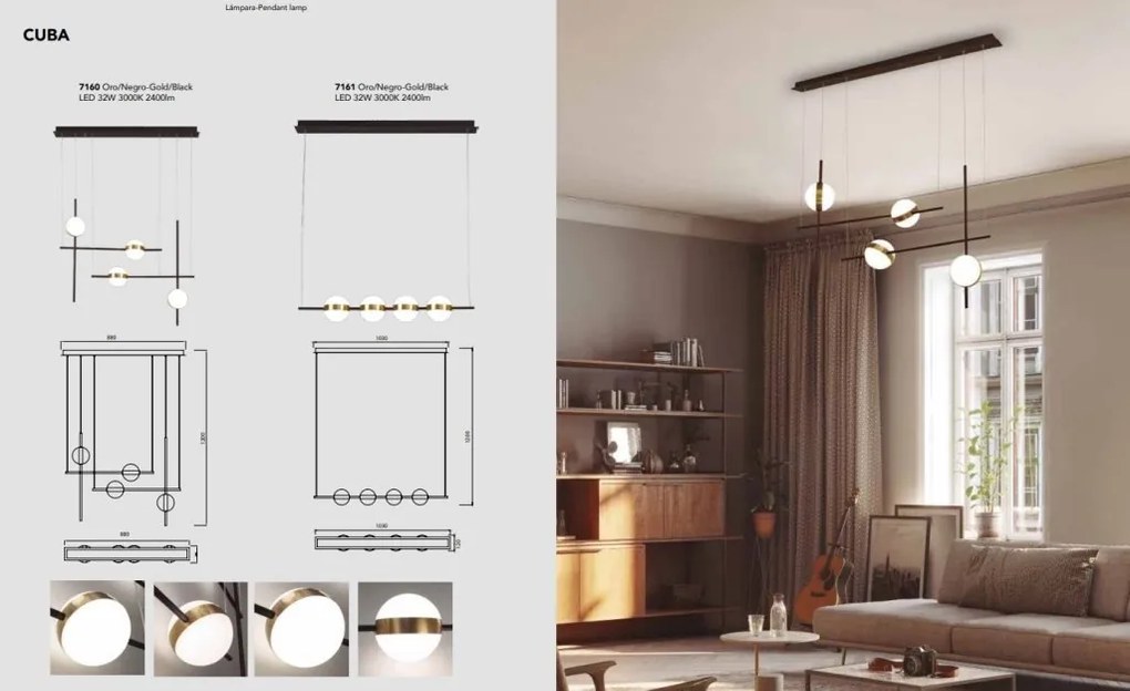 Lustra LED design Art Deco cu 4 surse de lumina Cuba