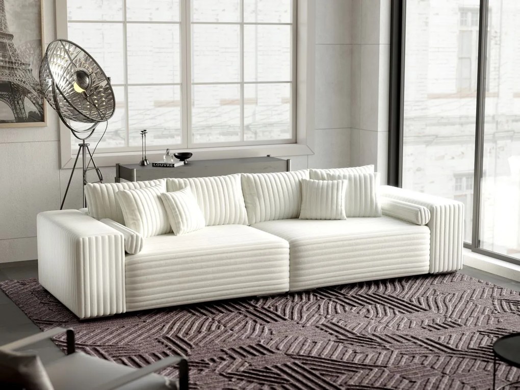 Canapea extensibilă dumonde cu ladă de depozitare si sezut confortabil din spuma high-density, Marbela Ambience Ivory XXL 295x100 cm