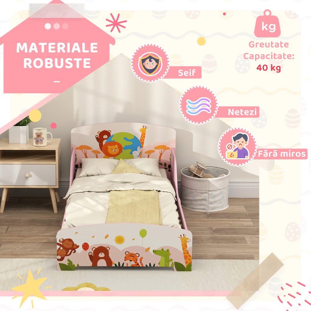 AIYAPLAY Pat pentru Copii 3+ Ani cu Margini Înalțate și Bariere Roz | Aosom Romania