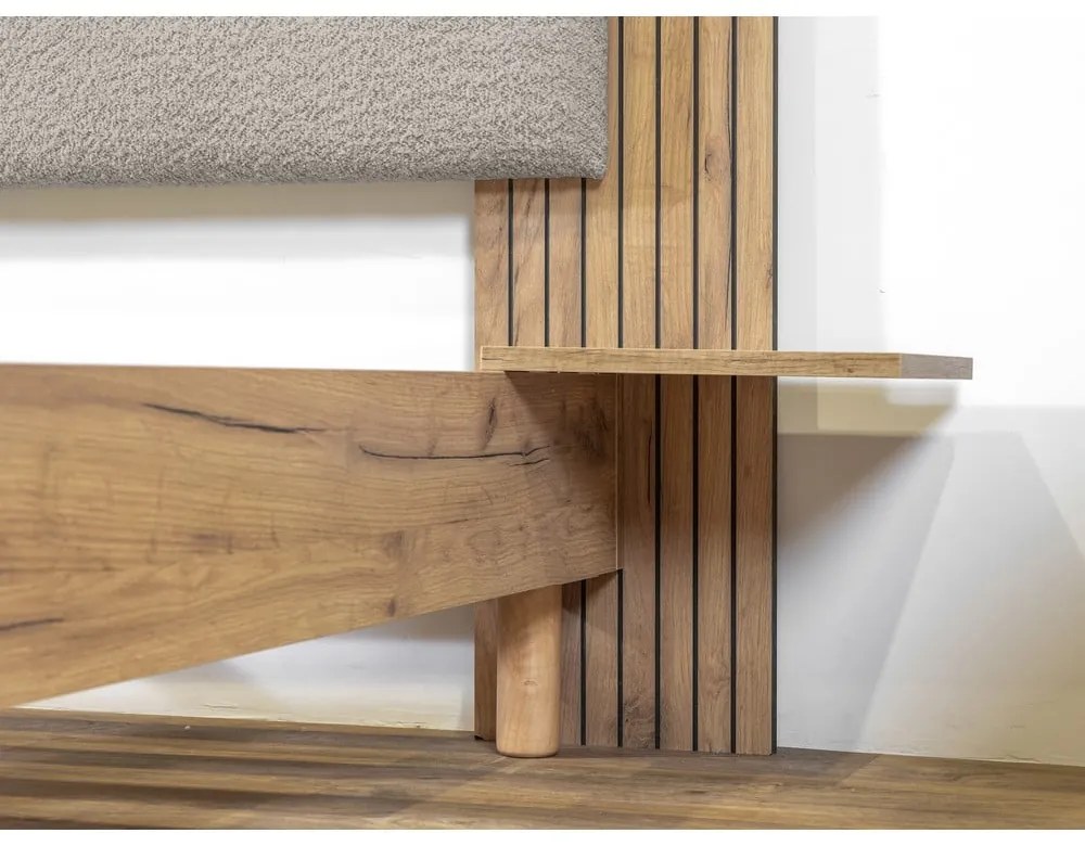 Pat matrimonial gri deschis cu somieră 160x200 cm Lior – Bobochic Paris