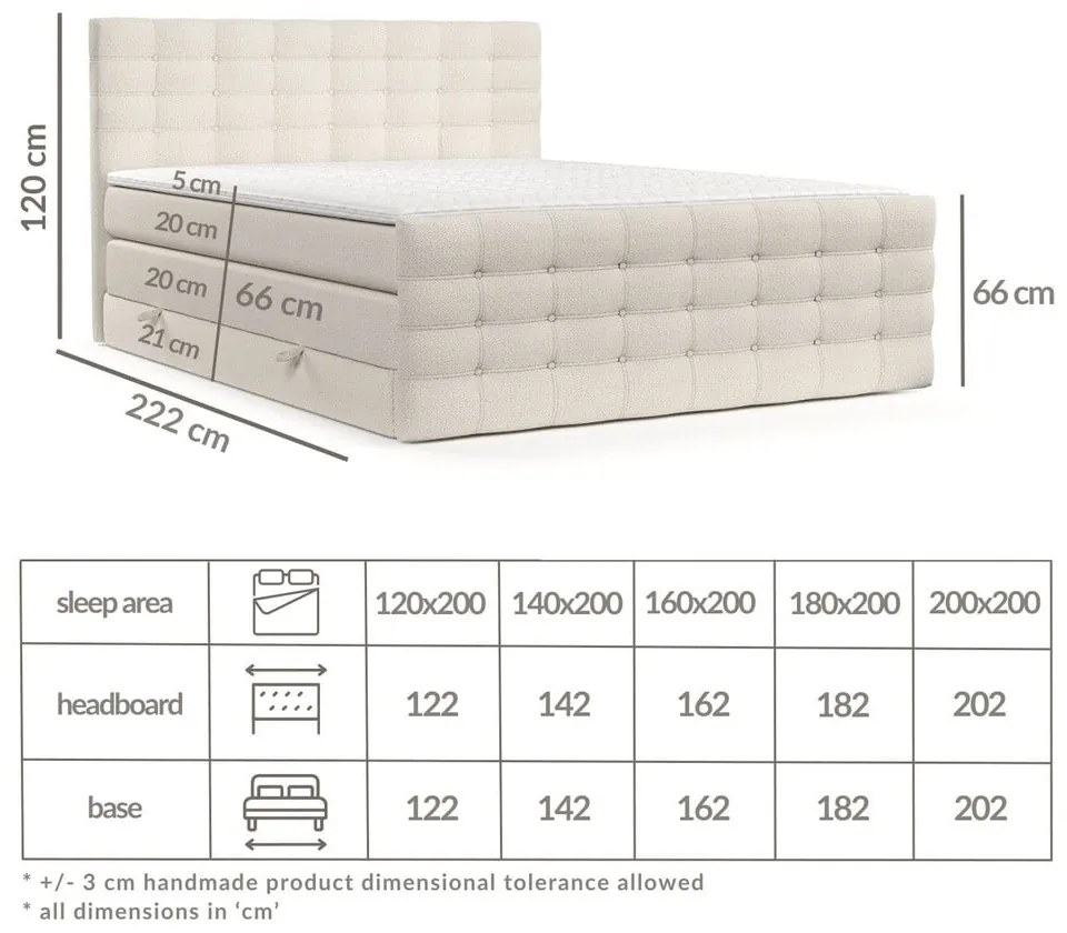 Pat boxspring crem cu spațiu de depozitare 180x200 cm Blend – Maison de Rêve