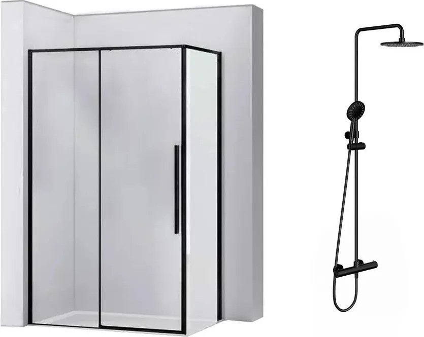 Pachet cabina de dus Rea Solar negru 90x120 cm si coloana de dus OMNIRES Y negru