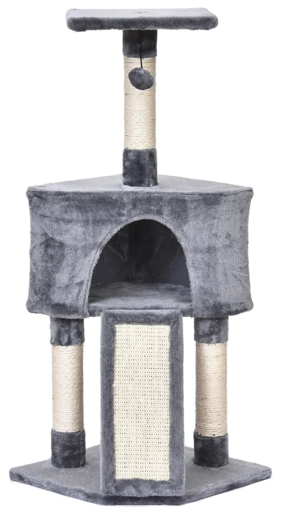 PawHut Arbore pentru Pisici Compact, Design cu Frânghie Sisal pentru Zgâriat, Gri, 40x40x98cm | Aosom Romania