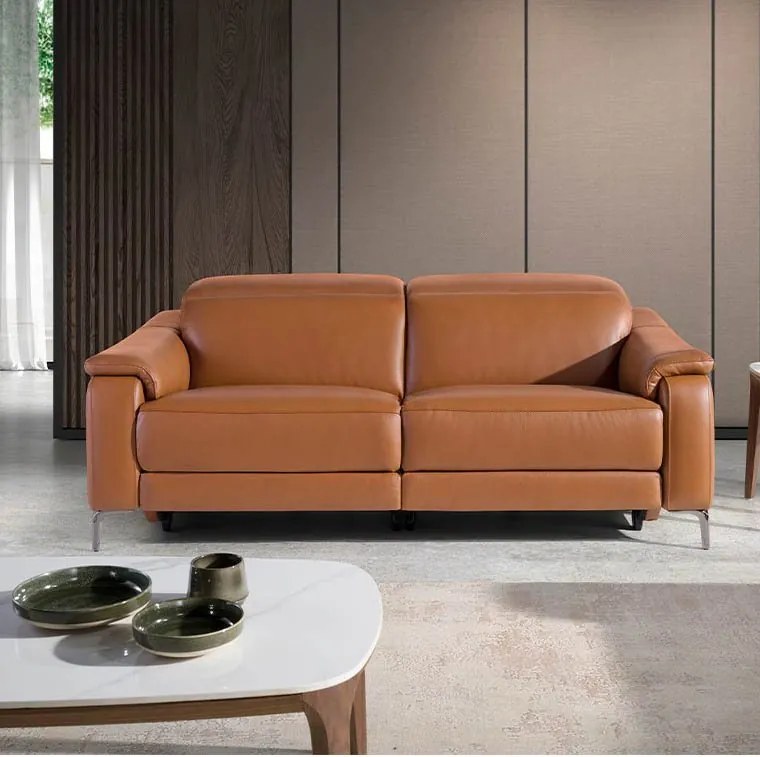 Canapea 3 locuri eleganta, design LUX cu functia relax Cowhide brown leather