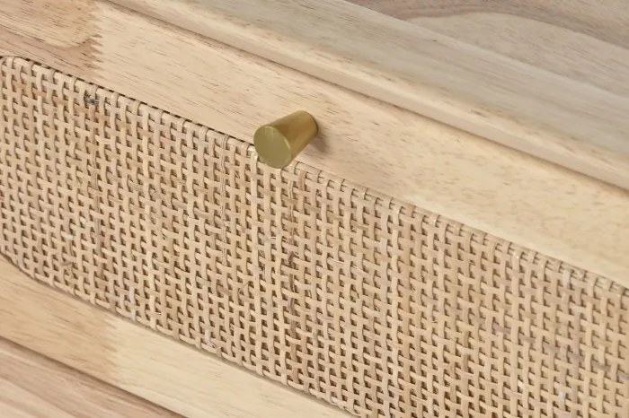 Comoda TV natur , din lemn de cauciuc si rattan „Rustic Serenity”