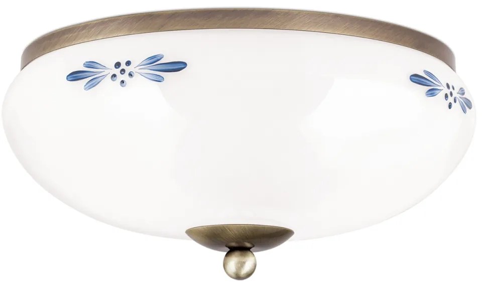Plafoniera clasica Landhaus 28cm alama antique/ sticla opal decor albastru