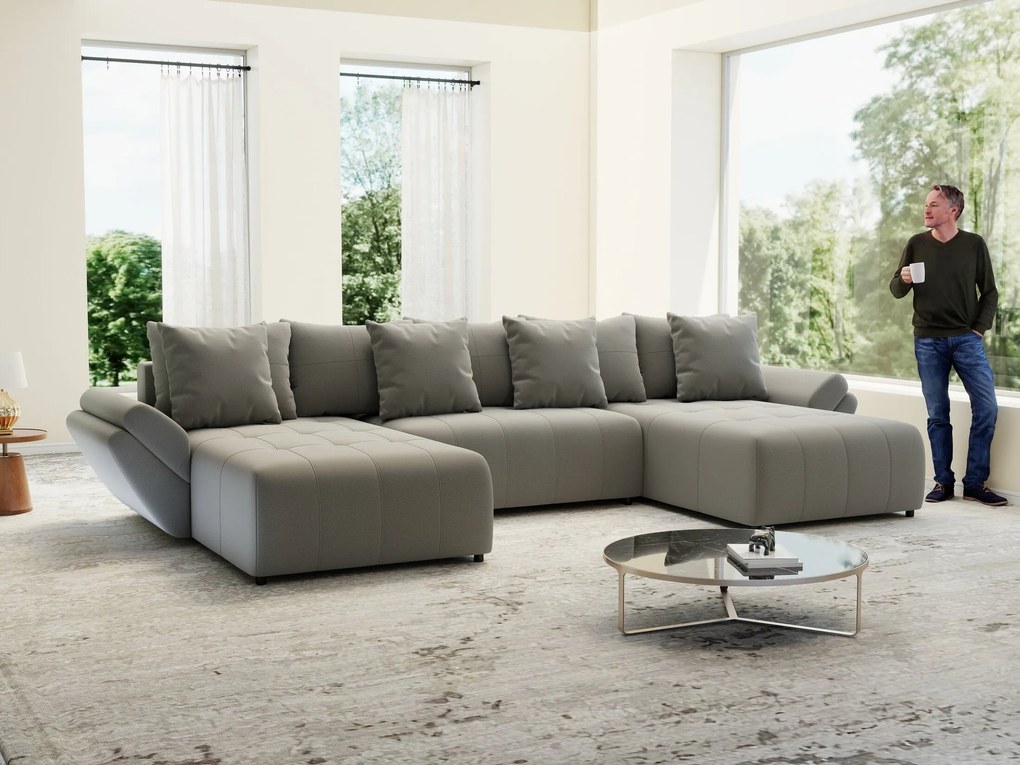 Colțar extensibil dumonde cu ladă de depozitare si sezut confortabil din spuma high-density, Berlin U Royal Grey 380x180 cm