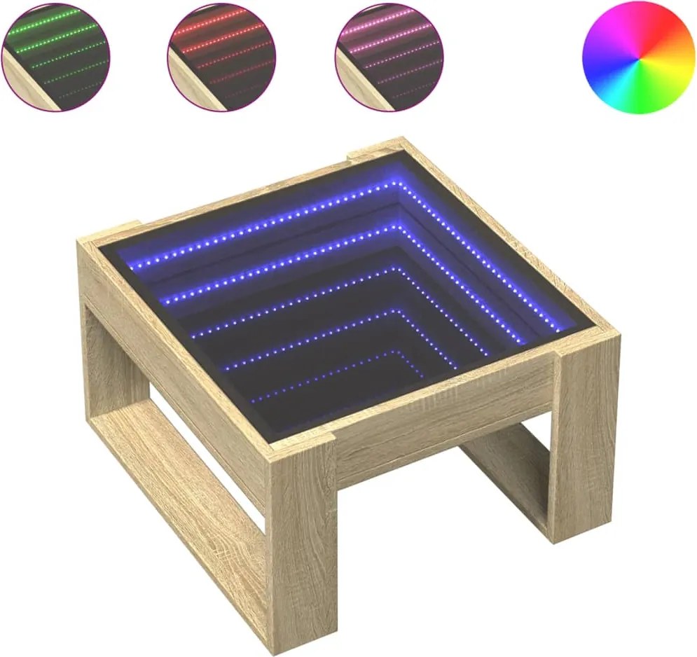 vidaXL Măsuță de cafea cu LED infinity, stejar sonoma, 50x53x30 cm
