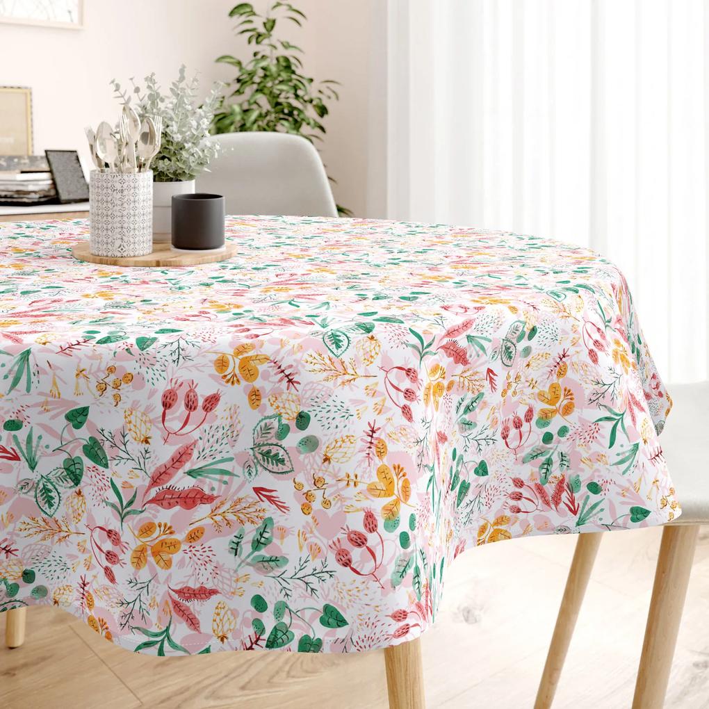 Goldea față de masă decorativă loneta - frunze colorate - rotundă Ø 110 cm