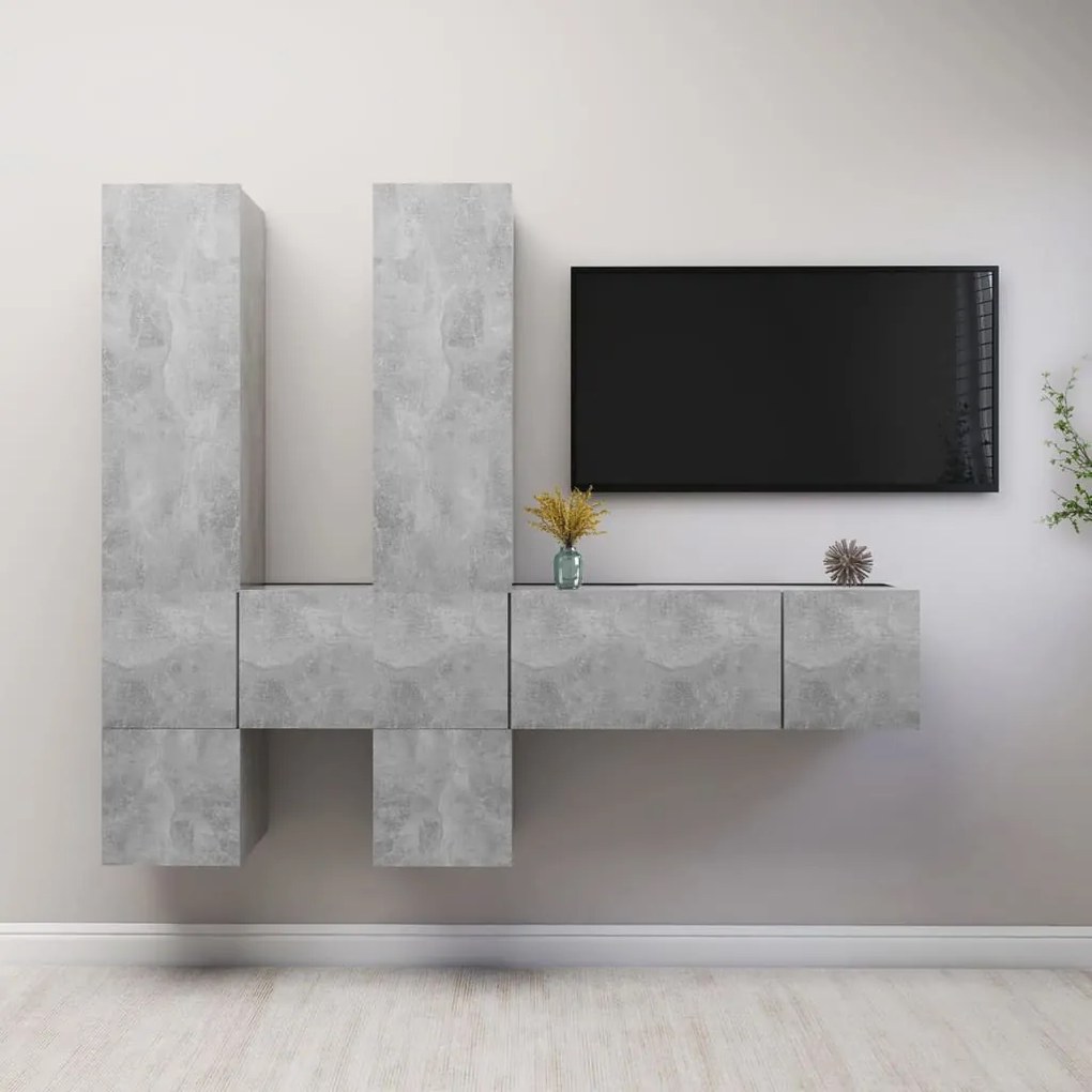 vidaXL Set de dulapuri TV, 7 piese, gri beton, lemn prelucrat