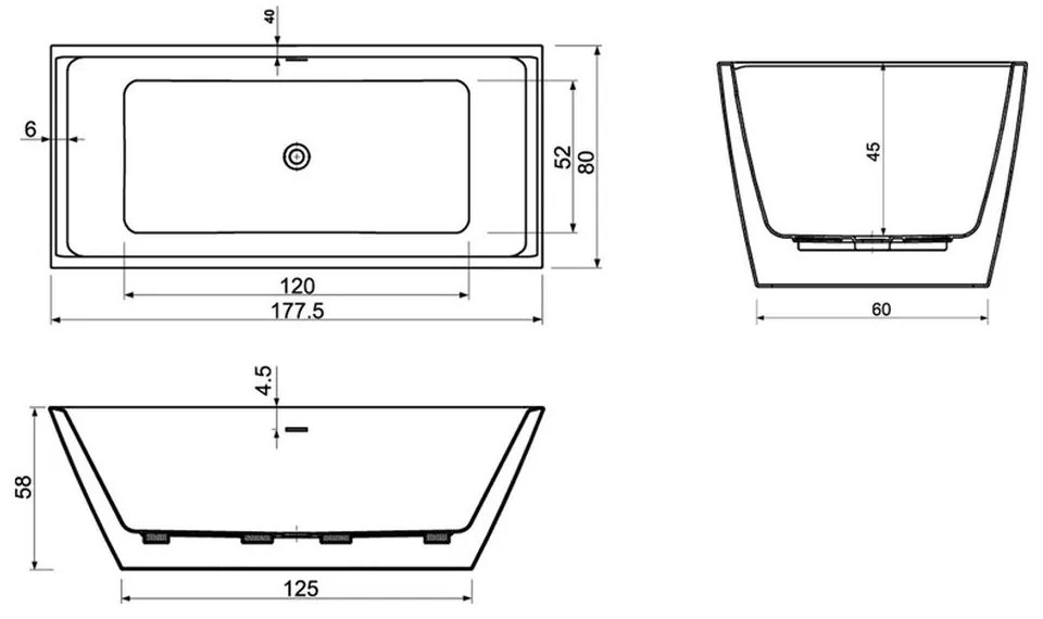 Cada baie freestanding, dreptunghiulara cu preaplin, West Hades, acril, alb, 178 x 80 cm resigilata