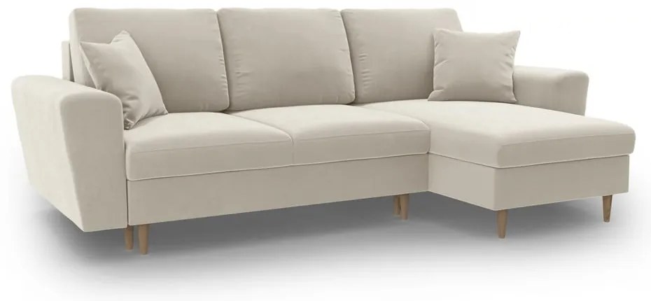 Colțar bej extensibil, cu spațiu de depozitare cu tapițerie din catifea Kyoto – Cosmopolitan Design