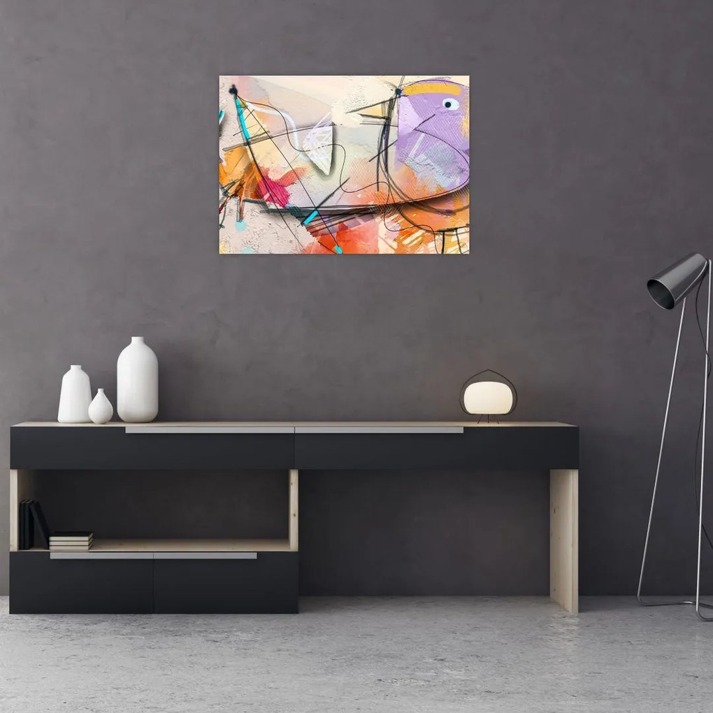 Tablou pe sticlă - Abstract, pasăre (70x50 cm)