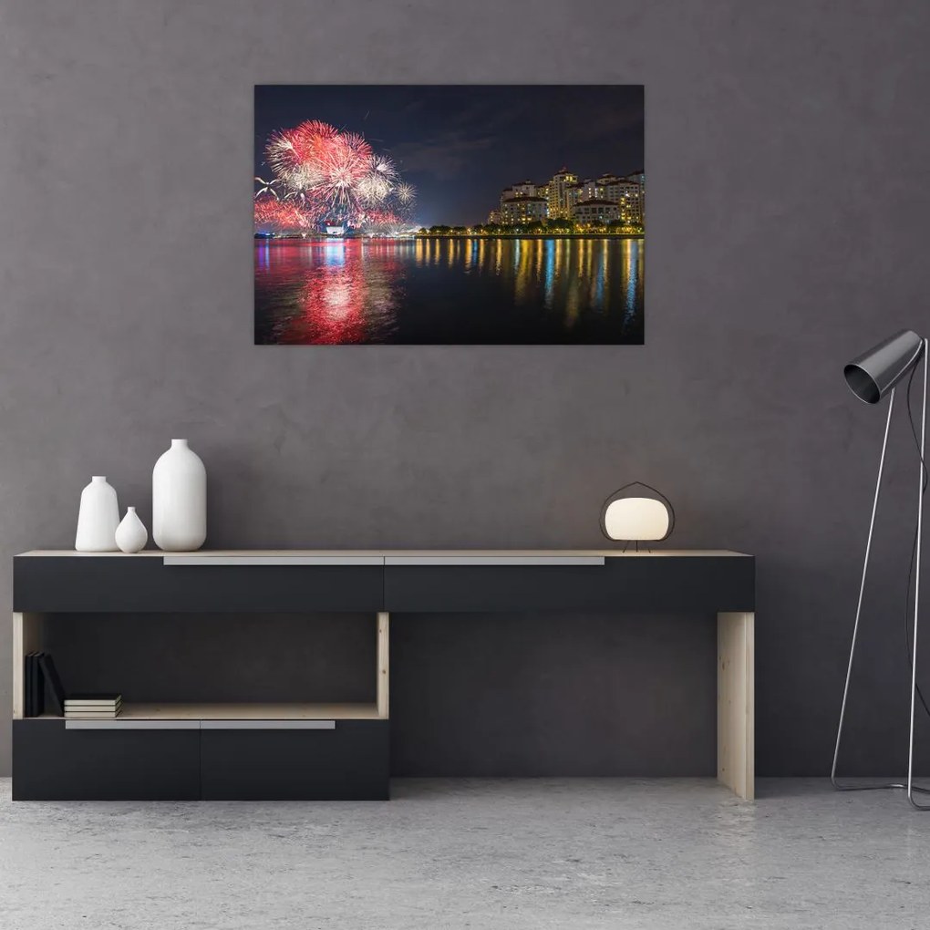 Tablou cu artificii in Singapur (90x60 cm)