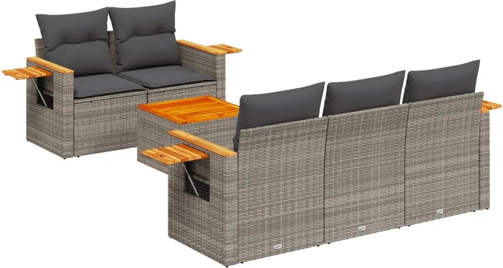 vidaXL Set mobilier grădină cu perne, 6 piese, gri, poliratan
