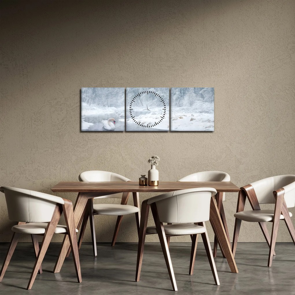 Tablou cu lebăde (cu ceas) (90x30 cm)