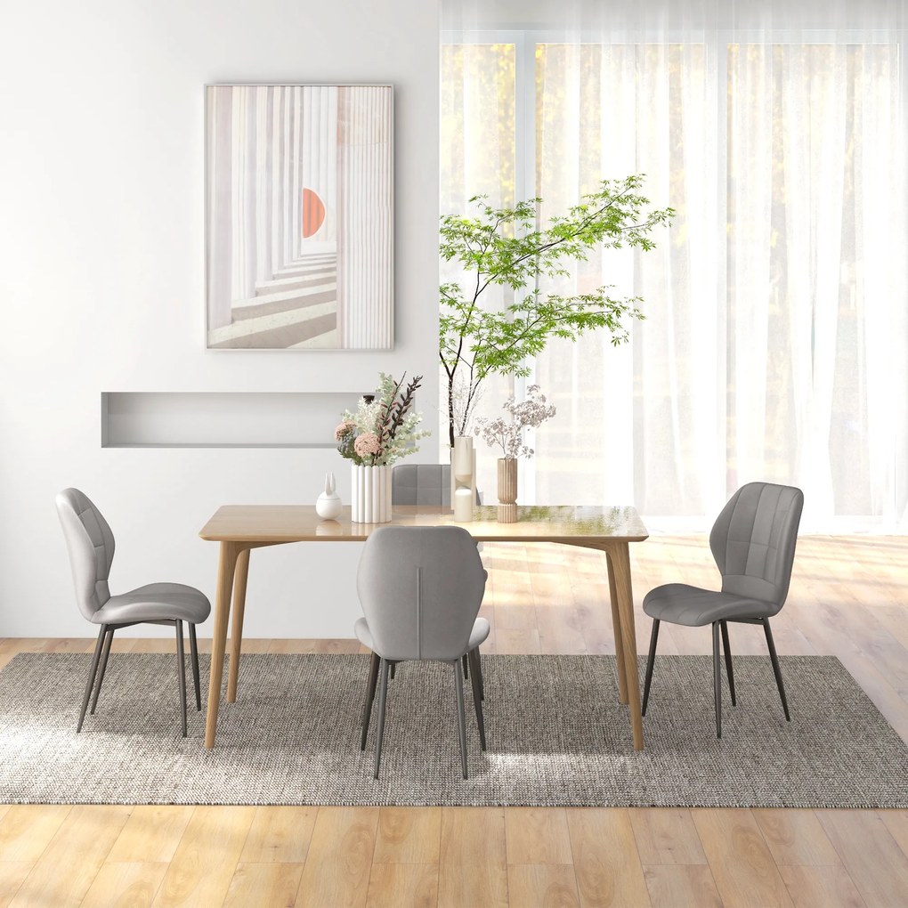 HOMCOM Set of Four Modern Style Flannel Dining Chairs - Light Grey | Aosom Romania