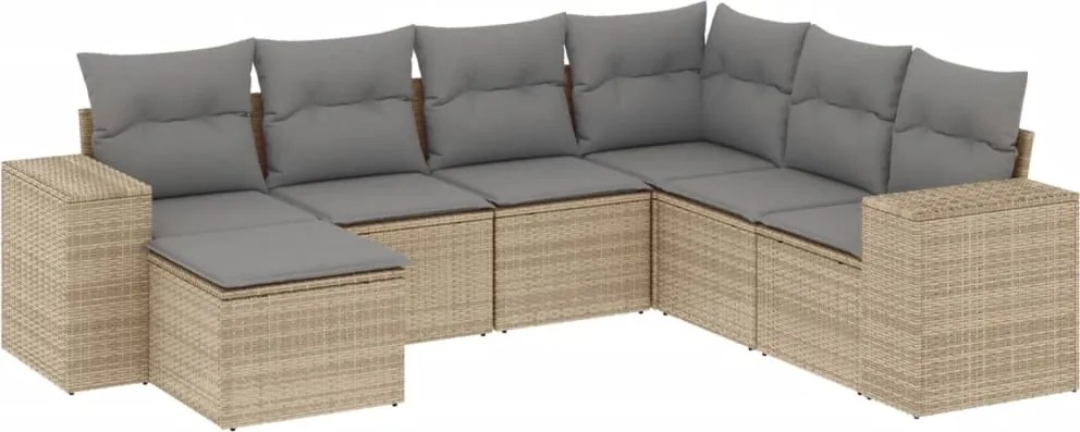 vidaXL Set canapele de grădină, 7 piese, cu perne, bej, poliratan